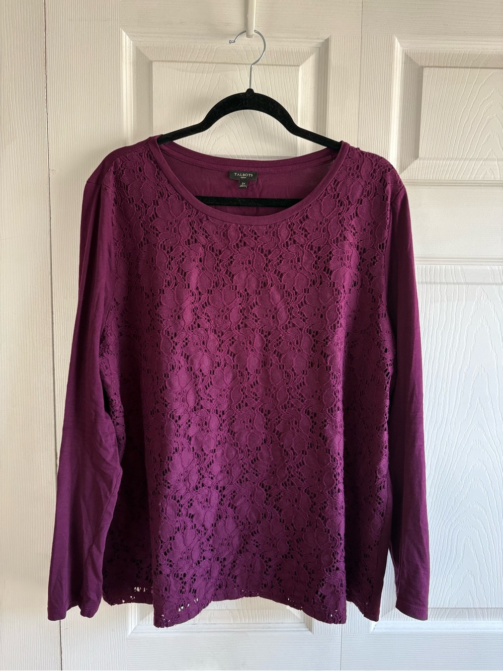 Talbots Purple Floral Crochet Lace Panel Front Blouse Top Career Teacher 2X Boho